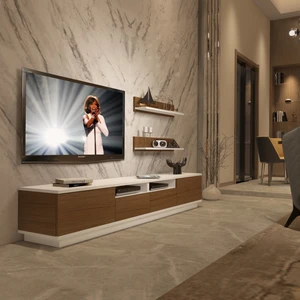 Trendstyle 220RS Slm Tv Ünitesi Tv Sehpası Beyaz Ceviz