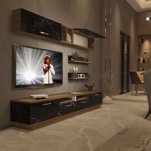 Trendstyle 5220 Mdf Tv Ünitesi Tv Sehpası Pera Siyah Mermer