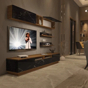 Trendstyle 5220S Mdf Tv Ünitesi Tv Sehpası Ceviz Siyah Mermer