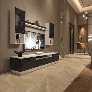 Trendstyle 5das Slm Tv Ünitesi Tv Sehpası Beyaz Siyah Mermer