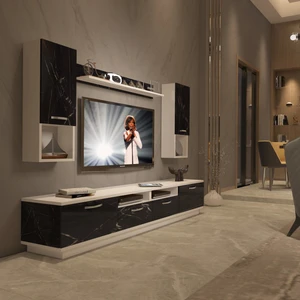 Trendstyle 5220DA Mdf Tv Ünitesi Tv Sehpası Beyaz Siyah Mermer