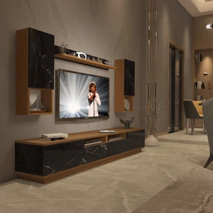 Trendstyle 5220DAS Mdf Tv Ünitesi Tv Sehpası Ceviz Siyah Mermer