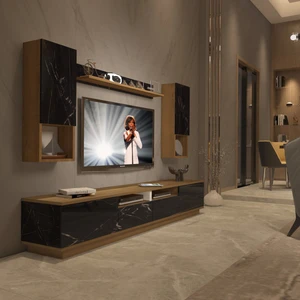 Trendstyle 5220DAS Mdf Tv Ünitesi Tv Sehpası Pera Siyah Mermer