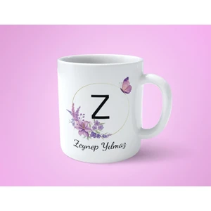 Hesaplısı Burada Kişiye Özel Z Baş Harfli Isimli Mor Çerçeveli Beyaz Kupa Bardak-1