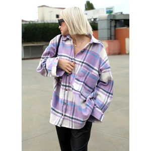 Lila Oversize Kadın Oduncu Gömlek MG1589