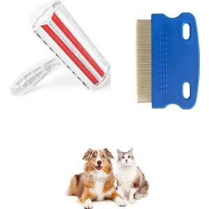 2li Set Hazneli Kedi Köpek Tüy Temizleyici Kıl Toz Toplayıcı Gırgır Ve Kedi Köpek Bit Ve Pire Tarağı - Pire Savar 6 X 6 Cm