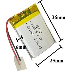 602535 3.7V 600 Mah Lityum Polimer Pil 1.5A (Drone Için Uygun Değildir)