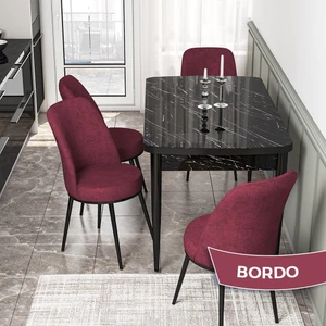 Concept Kor Serisi, Siyah Mermer Desen 70X114 Açılabilir Mutfak Masa Takımı, 4 Sandalye