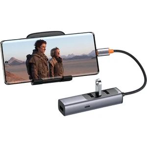 HU-1120 100W 1x Type-C + 4x USB 3.0 Çoklayıcı Adaptör - Gri