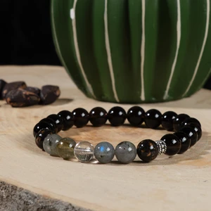 Sertifikalı Doğal taş Erkek Kadın Stres Bilekliği Kristalkuvars Radonit Labradorit Gümüş Ayraç