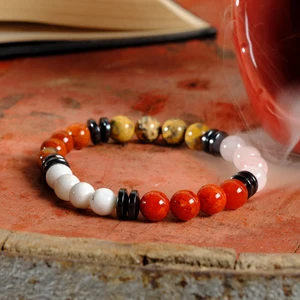 Sertifikalı Balık Burcu Doğal taş Kadın&Erkek Bileklik Akik, Jasper Taşı,Mercan,Ay Taşı,Pembe Kuvars