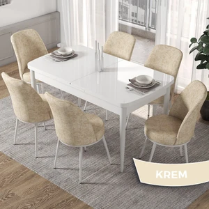 Concept Kor  Serisi, Beyaz 70X114 Açılabilir Mutfak Masa Takımı, 6 Sandalye