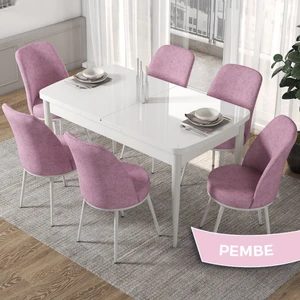 Concept Kor  Serisi, Beyaz 70X114 Açılabilir Mutfak Masa Takımı, 6 Sandalye