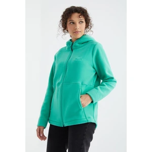 Deniz Yeşili Kapüşonlu Fermuarlı Rahat Form Kadın Polar Sweatshirt - 97233