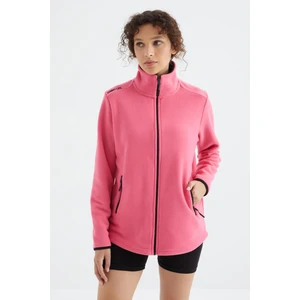 Fuşya Dik Yaka Fermuarlı Rahat Form Kadın Polar Sweatshirt - 97173