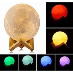 3D Moonlight Dokunmatik 5 Farklı Renk Değiştiren Dekoratif Dolunay Ay Küre Gece Masa Lambası