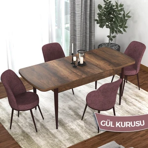 Concept Kor Serisi  Barok Ahşap Desen  70X114 Açılabilir Mutfak Masa Takımı, 4 Adet Sandalye