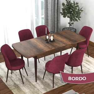 Concept Kor Serisi  Barok Ahşap Desen  70X114 Açılabilir Mutfak Masa Takımı, 6 Adet Sandalye
