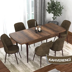 Concept Kor Serisi  Barok Ahşap Desen  70X114 Açılabilir Mutfak Masa Takımı, 6 Adet Sandalye