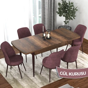 Concept Kor Serisi  Barok Ahşap Desen  70X114 Açılabilir Mutfak Masa Takımı, 6 Adet Sandalye