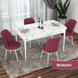 Concept Kor Serisi, Beyaz Mermer Desen 70X114 Açılabilir Mutfak Masası Takımı, 4 Sandalye