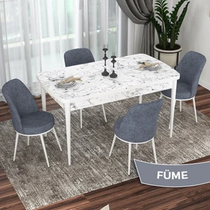 Concept Kor Serisi, Beyaz Mermer Desen 70X114 Açılabilir Mutfak Masası Takımı, 4 Sandalye