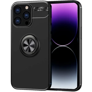 Kzy Apple iPhone 14 Pro Max Kılıf Renkli Yüzüklü Manyetik Silikon Kapak - Siyah