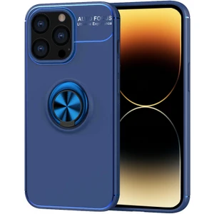 Kzy Apple iPhone 14 Pro Kılıf Renkli Yüzüklü Manyetik Silikon Kapak - Mavi