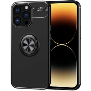 Kzy Apple iPhone 14 Pro Kılıf Renkli Yüzüklü Manyetik Silikon Kapak - Siyah