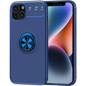 Kzy Apple iPhone 14 Plus Kılıf Renkli Yüzüklü Manyetik Silikon Kapak - Mavi