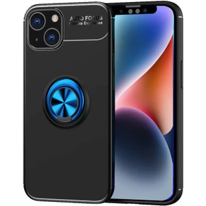 Kzy Apple iPhone 14 Plus Kılıf Renkli Yüzüklü Manyetik Silikon Kapak Siyah - Mavi