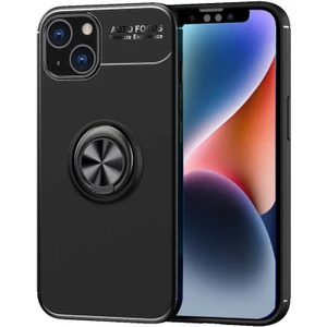 Kzy Apple iPhone 14 Plus Kılıf Renkli Yüzüklü Manyetik Silikon Kapak - Siyah