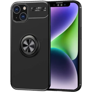 Kzy Apple iPhone 14 Kılıf Renkli Yüzüklü Manyetik Silikon Kapak - Siyah