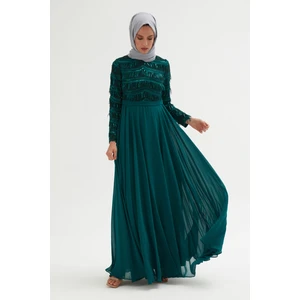 Payetli Abiye Elbise 718-YEŞIL 40