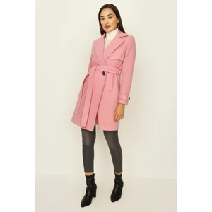 Select Moda Kadın Düğme Kapamalı Astarlı Kuşaklı Kaşe Kaban