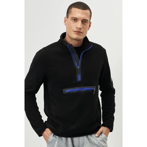 ALTINYILDIZ CLASSICS Erkek Siyah Standart Fit Normal Kesim Dik Yaka Kolda Fermuar Detaylı Isı Koruyan Sweatshirt Polar