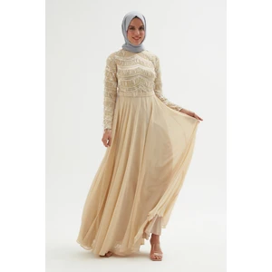 Payetli Abiye Elbise 718-BEJ 42