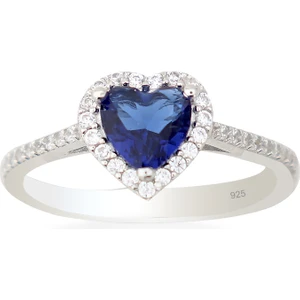 925 Ayar Gümüş Safir Swarovski Kalp Yüzük