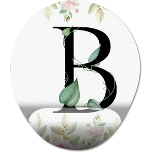 B Harfi - Çiçekli Harf Bilek Destekli Mousepad Model - 1 Oval