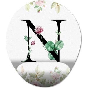 N Harfi - Çiçekli Harf Bilek Destekli Mousepad Model - 1 Oval
