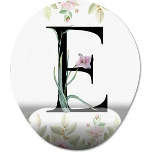 E Harfi - Çiçekli Harf Bilek Destekli Mousepad Model - 1 Oval