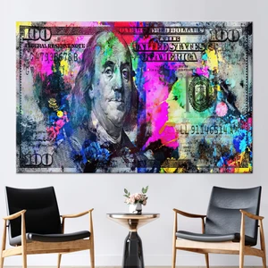 Kayra Export 1 Parça Kanvas Tablo 100 Dolar Kanvas Sanatı Benjamin Franklin Kanvas Dekor Ofis Duvar Süsü