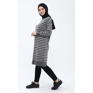 Kadın Çizgili Uzun Triko Tesettür Tunik 4355