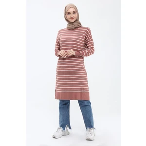 Kadın Çizgili Uzun Triko Tesettür Tunik 4355