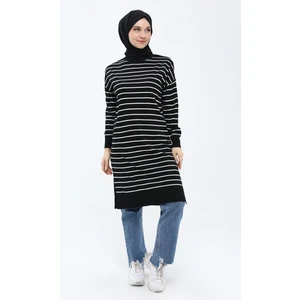 Kadın Çizgili Uzun Triko Tesettür Tunik 4355