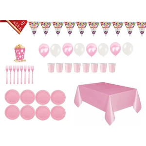 Çıtı Pıtı Store Pembe Doğum Günü Tabak Bardak Seti 8 Kişilik