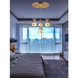 Zage Aydınlatma Modern Lüks 3 Renk Ledli 4'lü Tasarım Sarkıt Gold Sarı Avize