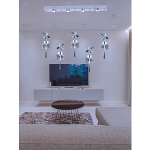 Zage Aydınlatma Modern 3 Renk Ledli 5'li Tasarım Sarkıt Yemek Masası Krom Avize