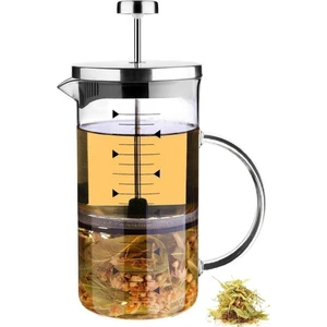 French Press Bitki Çayı Demliği Filtre Kahve Ateşe Dayanıklı Demlik Borosilikat  Ölçü 500ML
