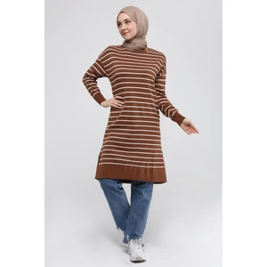 Kadın Çizgili Uzun Triko Tesettür Tunik 4355